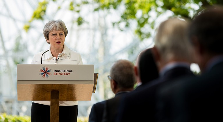 British Prime Minister Theresa May speech on science and the Industrial Strategy, in Macclesfield on the 21st May 2018.