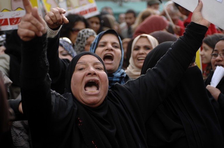 Egyptian women protest against sexual violence on the streets of Cairo