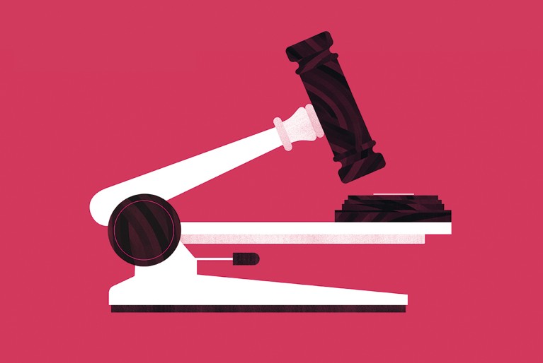 A gavel and block disguised as a microscope.