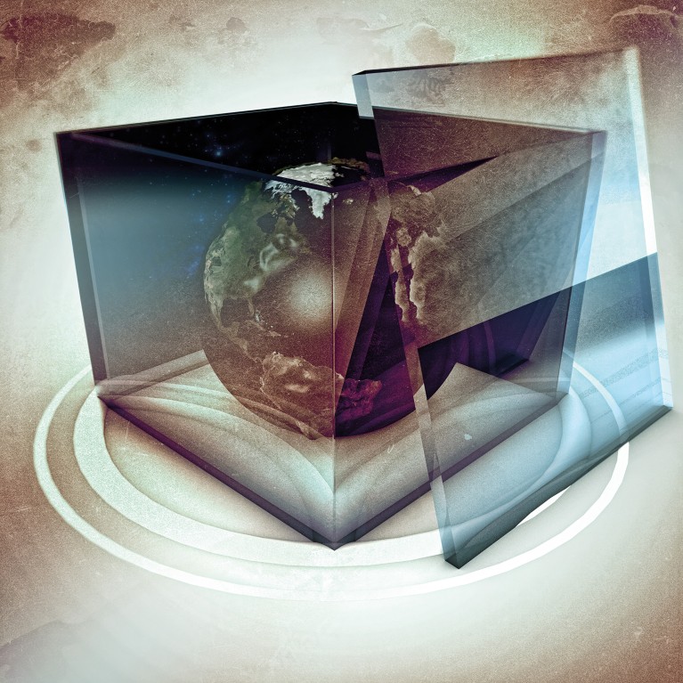 Artistic illustration of planet Earth in a transparent box