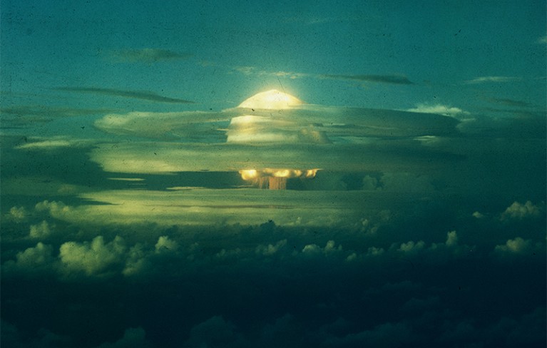 Mushroom cloud forming during an atomic explosion