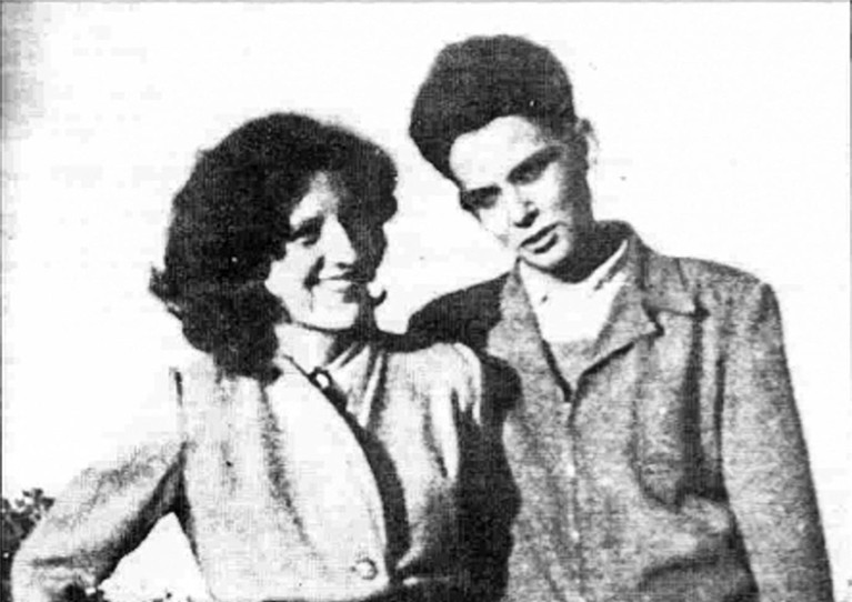 Black and white photograph of Maurice (r) and Josette (l) Audin