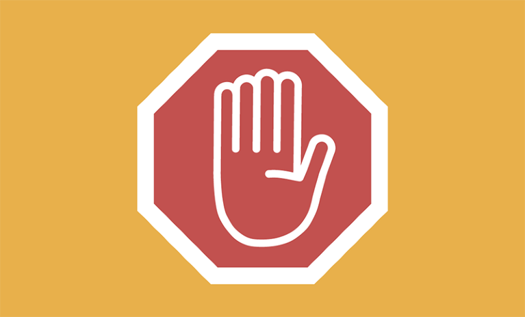 Illustration of a red stop sign with a palm facing outward. Copyright NATURE