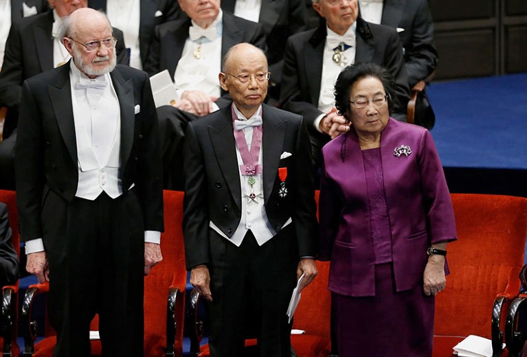 Nobel laureates in Physiology or Medicine attend the Nobel Prize award ceremony in 2015