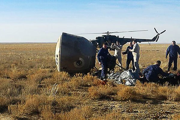 A view of the Soyuz MS-10 space-capsule crash site after the launch failure