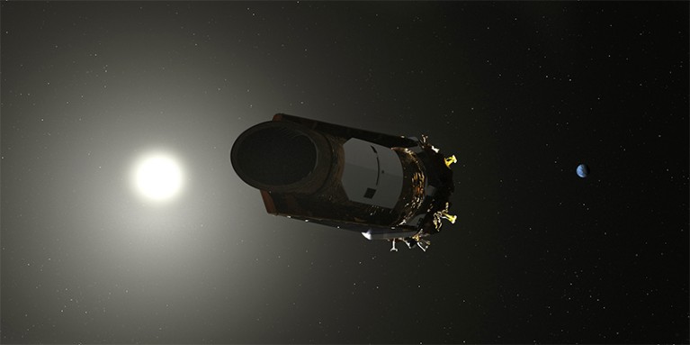 ARtist's impression of the Kepler craft with Earth in the background to the right