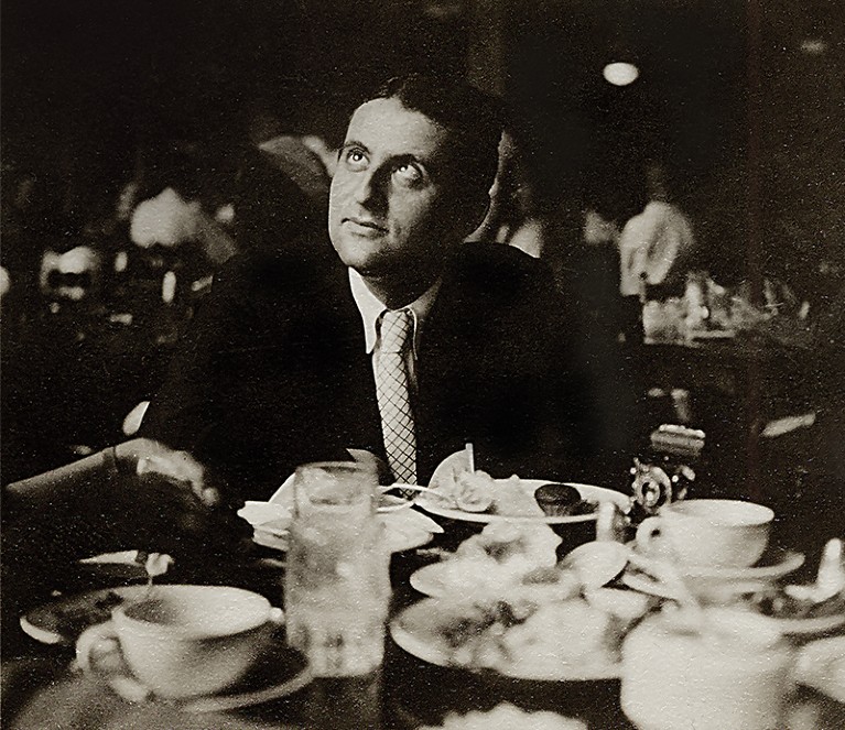 Samuel Goudsmit gazes upwards whilst at a University of Michigan dinner. Emilio Segre Archives