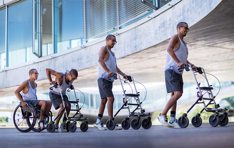 Composite image of David walking with a trolley