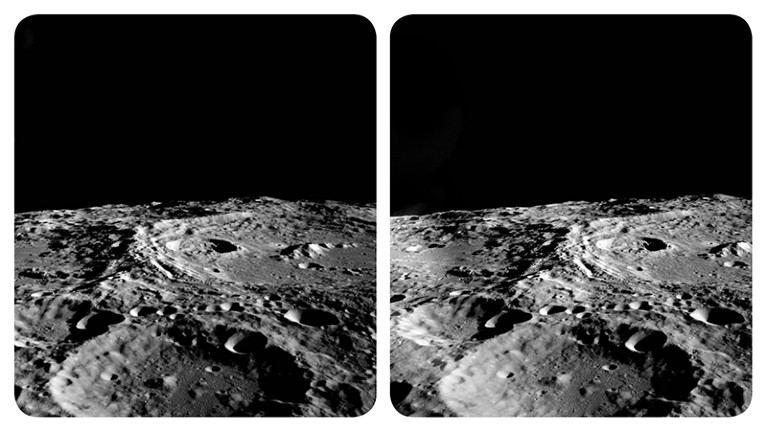 A stereoscopic image of the far side surface of the moon, taken by Apollo 10 astronauts