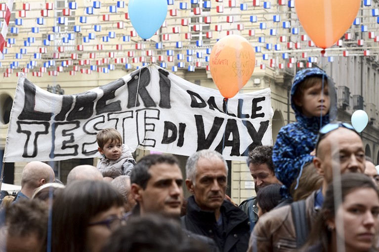 A rally against the obligation to vaccinate children in Turin, Italy