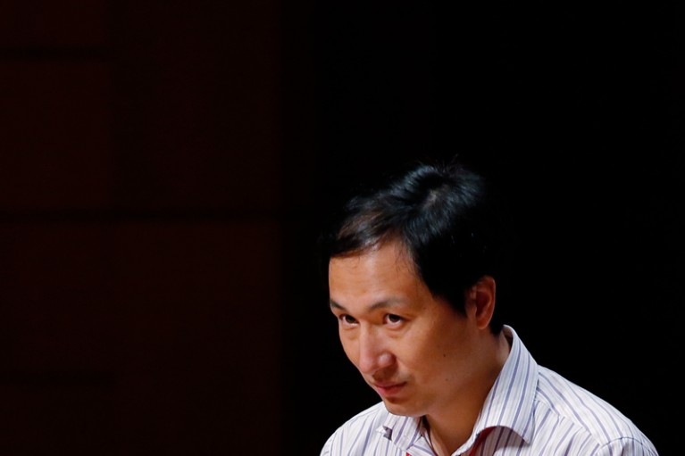 He Jiankui speaks during the Human Genome Editing Conference