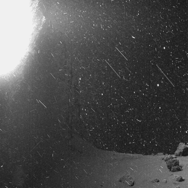 The Rosetta spacecraft's camera recorded streaks of dust and ice particles from comet 67p