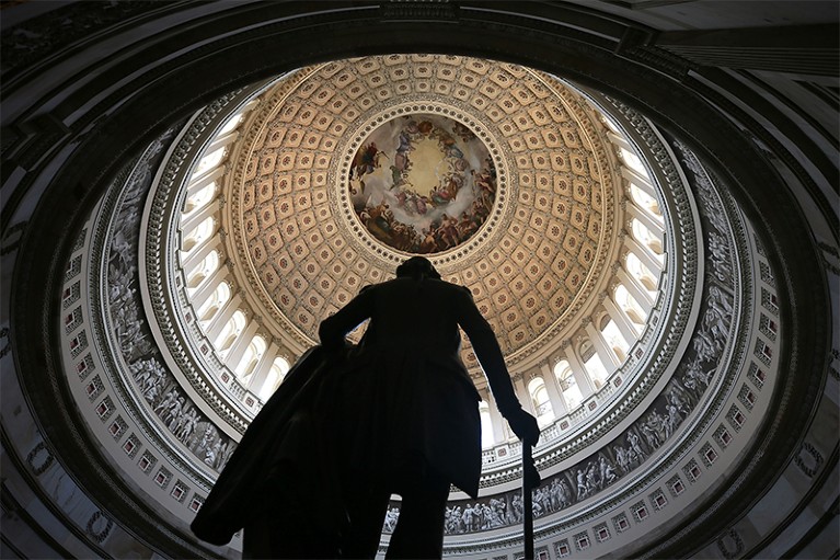 George Washington statue inside the Washington Capitol building