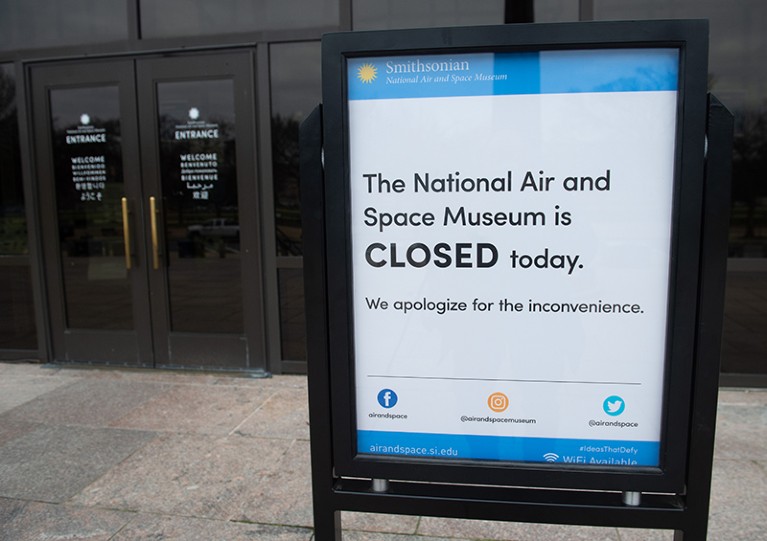 A "closed" sign outside the Smithsonian National Air and Space Museum
