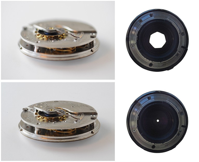 A watch shot at aperture f4 and then at f32 - it has different things in focus