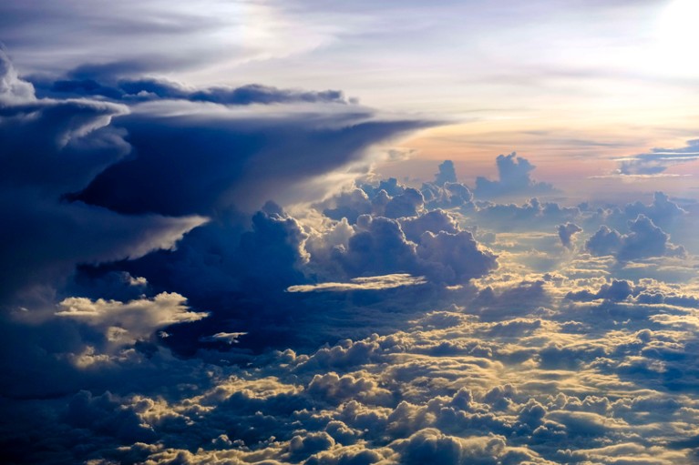 Aerial view on thunderstorm clouds from an airplane