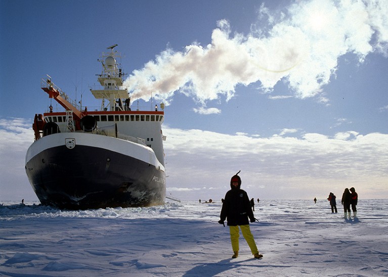 Icebreaker and research ship FS Polarstern in the ice of the Weddell Sea, Antarctica