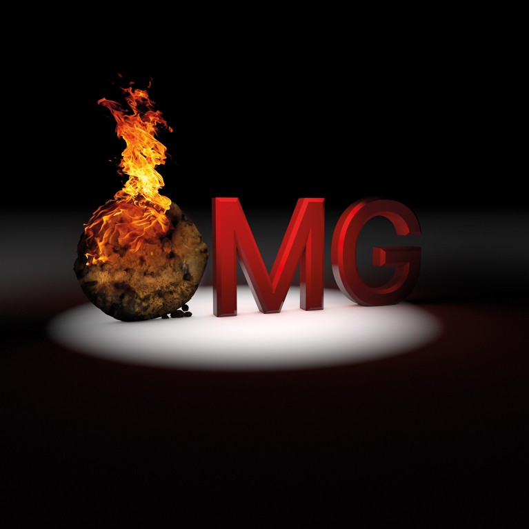 Three red letters spell out O M G — but the O is on fire