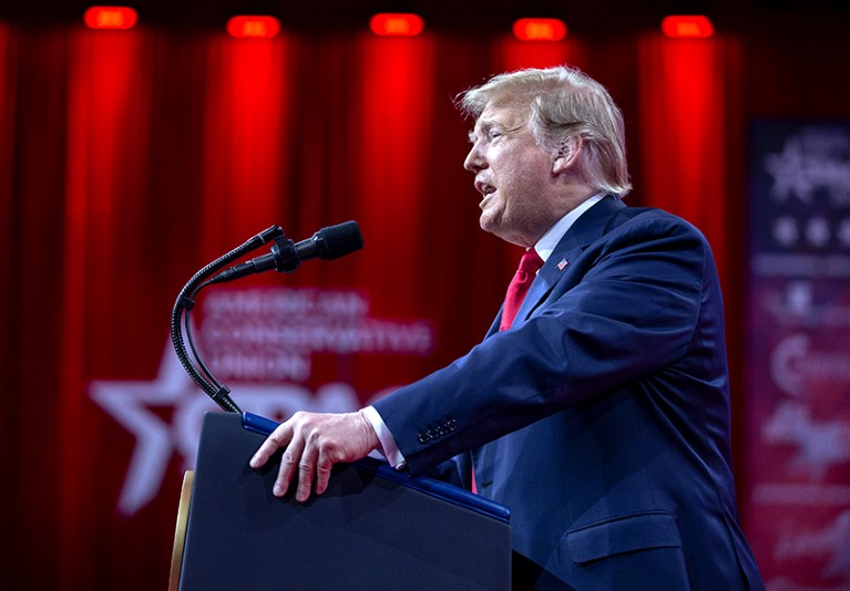 U.S. President Donald Trump speaks during the Conservative Political Action Conference in 2019