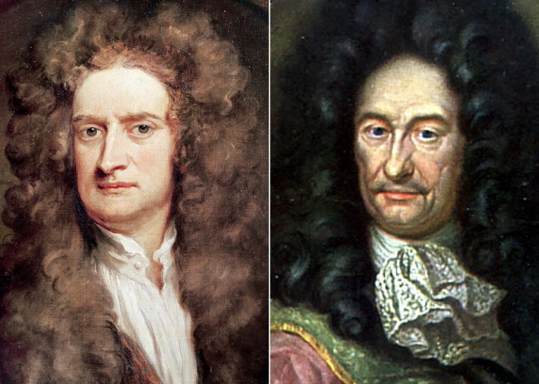 Portraits of Isaac Newton and Gottfried Leibniz