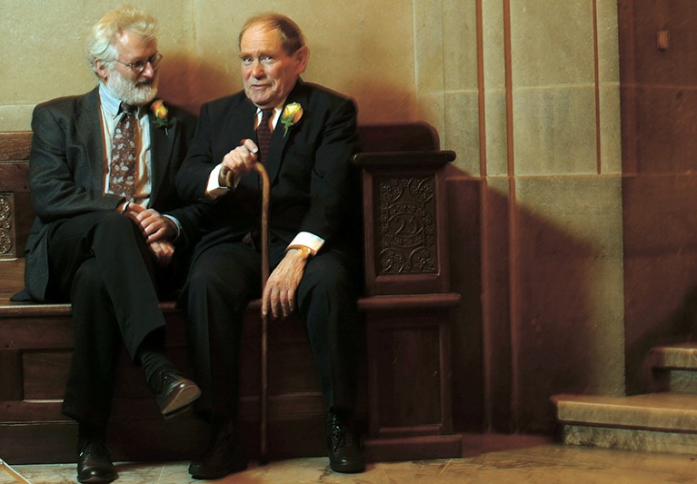 Nobel Prize winners, Sir John Sulston, and Dr. Sydney Brenner, in 2002.