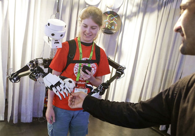 Photo of a wearable robot at a conference in Vancouver, Canada.