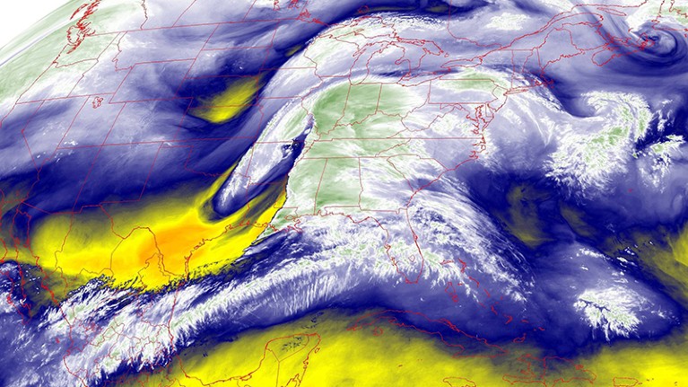 Mid-Level Water Vapor of the Continental United States.