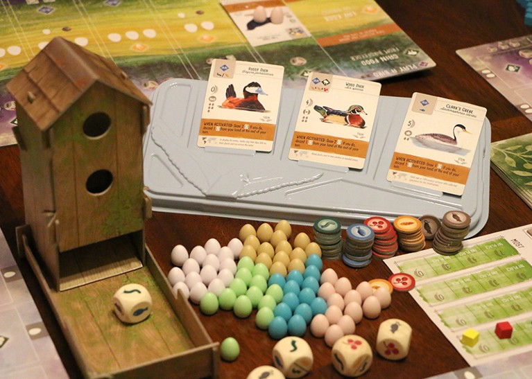 The game Wingspan, as set up on a table