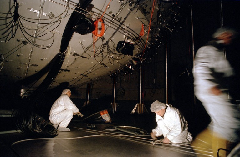 Workers on the Borexino experiment at Gran Sasso National Laboratories