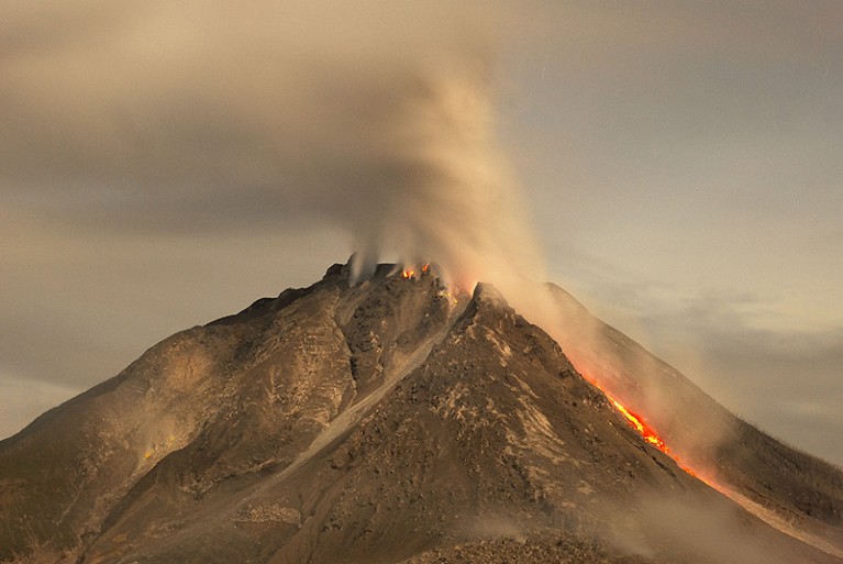 The active Sinabung volcano in Indonesia, 2017