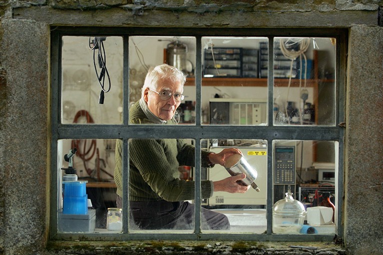 James Lovelock in his laboratory at home on the Devon–Cornwall border, UK