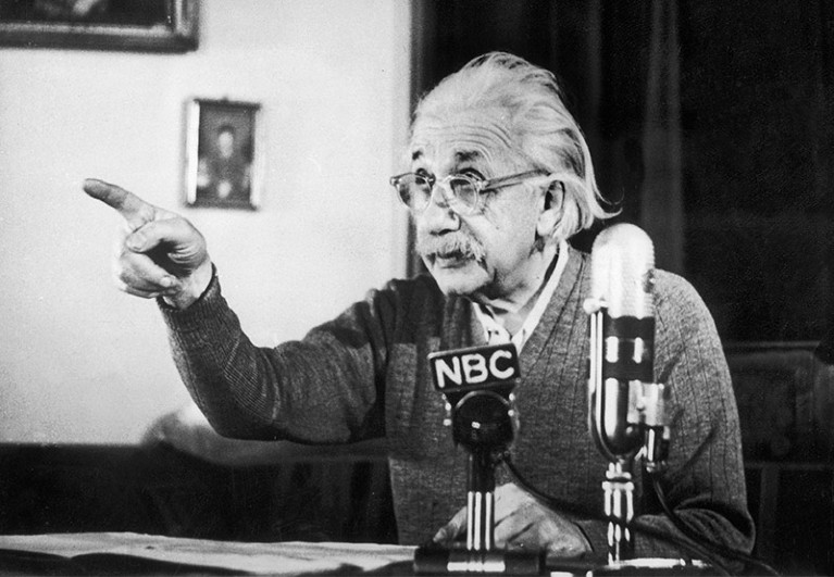 Albert Einstein giving an anti-hydrogen bomb speech in 1950