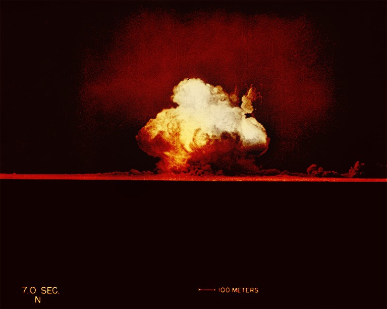 Seven seconds after the first detonation of a nuclear weapon in 1945
