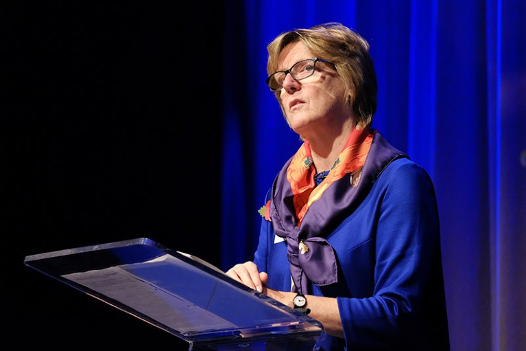 Dame Sally Davies speaking at the Huxley Summit in 2016