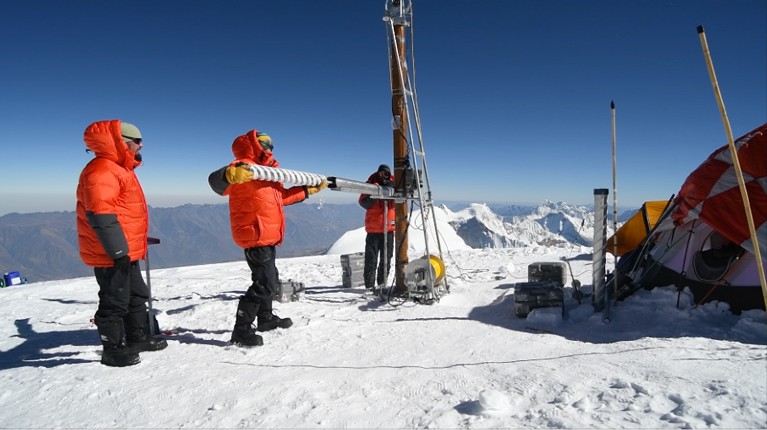Drilling for ice cores on Mount Huascaran
