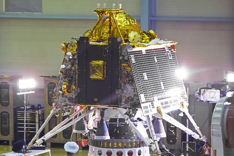The Chandrayaan-2 spacecraft Lander module at the Indian Space Research Organization in June 2019