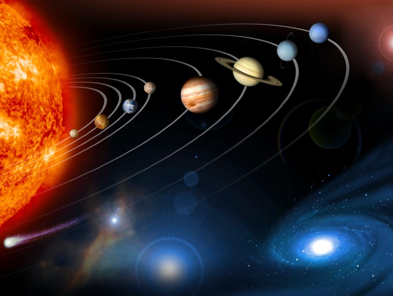 Computer artwork of the eight planets of the solar system