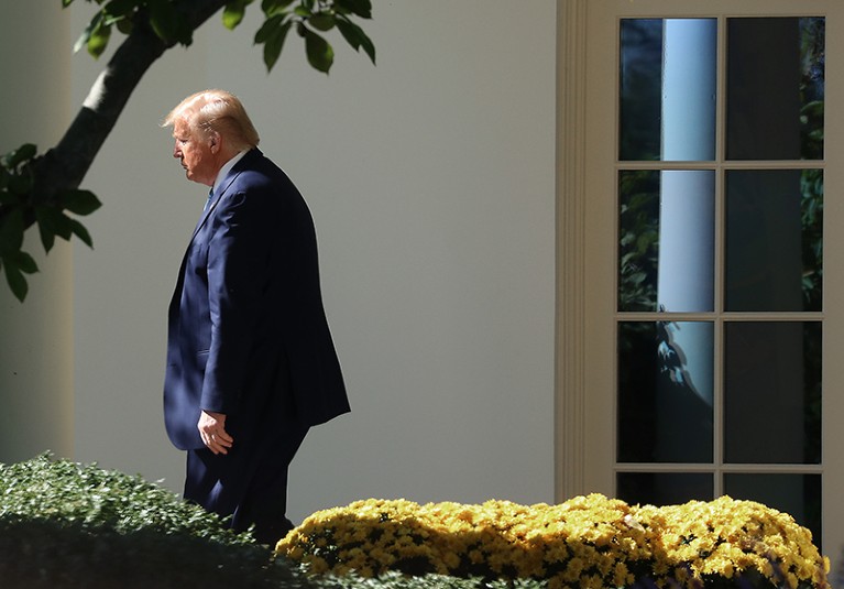 U.S. President Donald Trump exits the White House and departs for Pittsburgh on October 23, 2019
