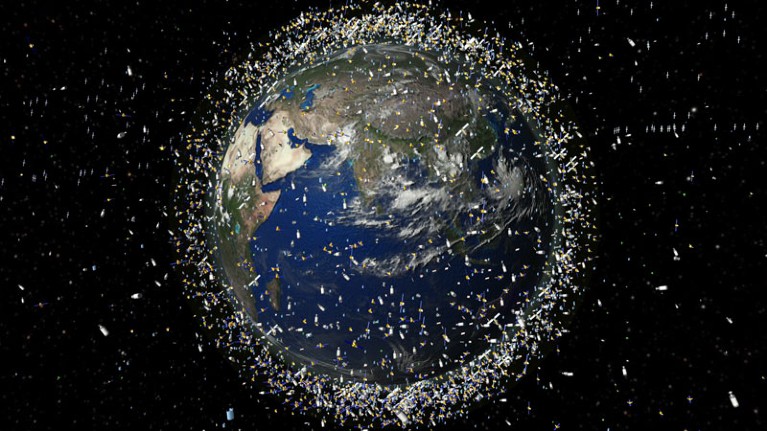 Debris objects in low-Earth orbit (LEO).