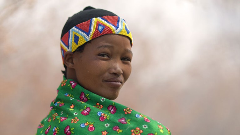 Portrait of Miss Huce Kgao, a woman From the San Tribe in Namibia taken in 2010