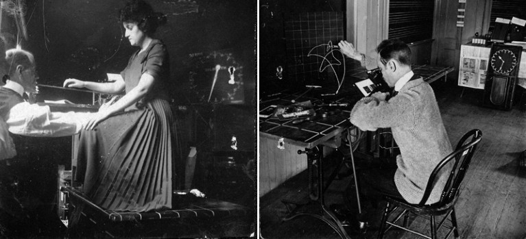 Frank B. Gilbreth motion study photographs of a typist and lab-worker
