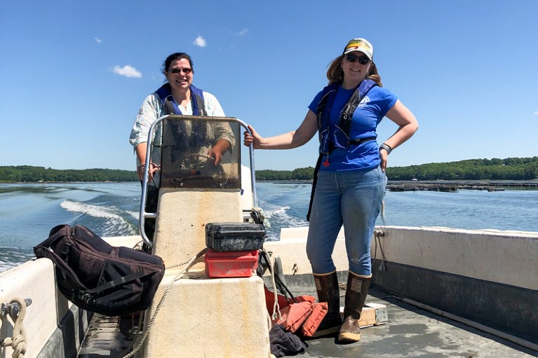 Meredith White working in the field with EPSCoR Student Emma Christman