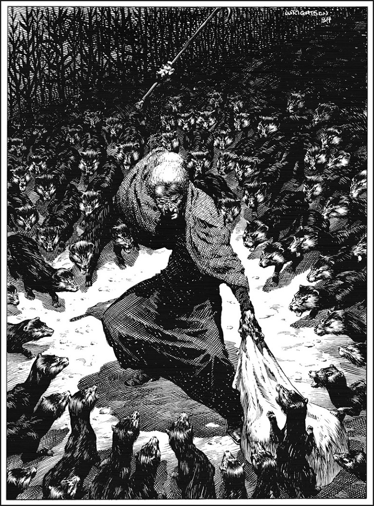 Illustration of Abagail Freemantle facing the Dark Man's minions