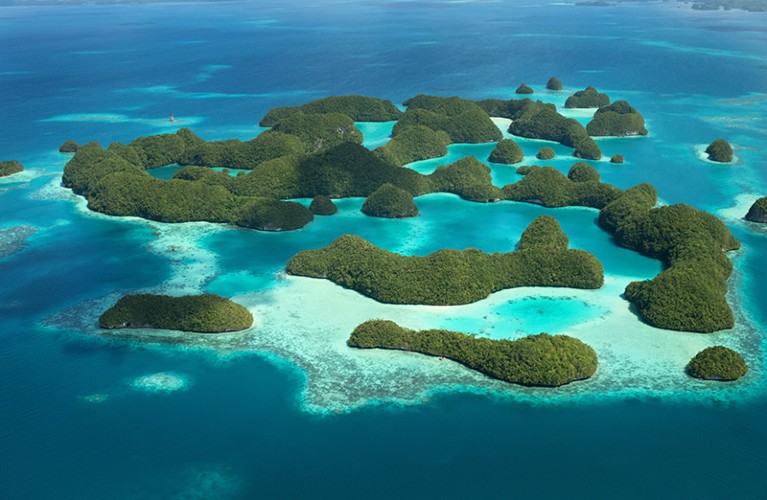 Aerial view of the Rock Islands, Palau, Micronesia, Oceania, Pacific Ocean