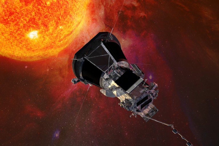 Artist’s concept of the Parker Solar Probe spacecraft approaching the sun.