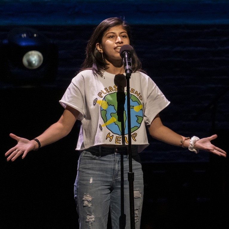 A performer with the “Climate Speaks 2019" project from The Climate Museum