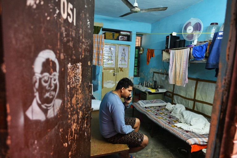 Surya Prakash, a visually impaired Sanskrit scholar, in his room at Jawaharlal Nehru University, where he was beaten up