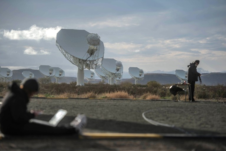 The MeerKAT 64-dish radio telescope array in the Karoo region of South Africa will be integrated into the Square Kilometre Array