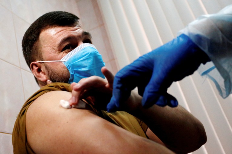 Denis Pushilin receives the Sputnik V COVID-19 vaccine