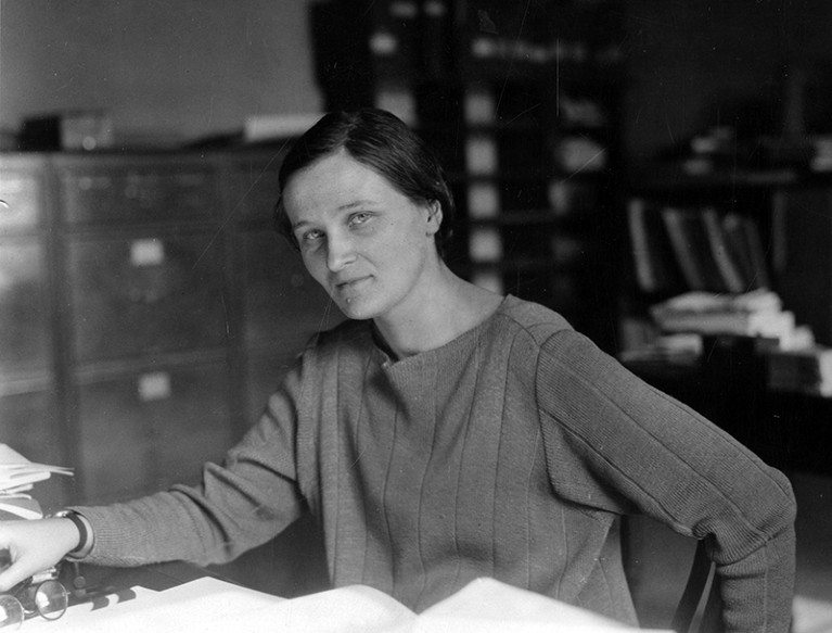 American astronomer Cecilia Payne-Gaposchkin in her office
